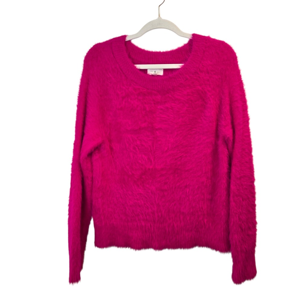 Lou & Grey Fuzzy Knit Sweater Hot Pink Long Sleeve Crew Neck Women's Small S